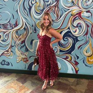 Lulus | Burgundy Butterfly Midi Party Dress